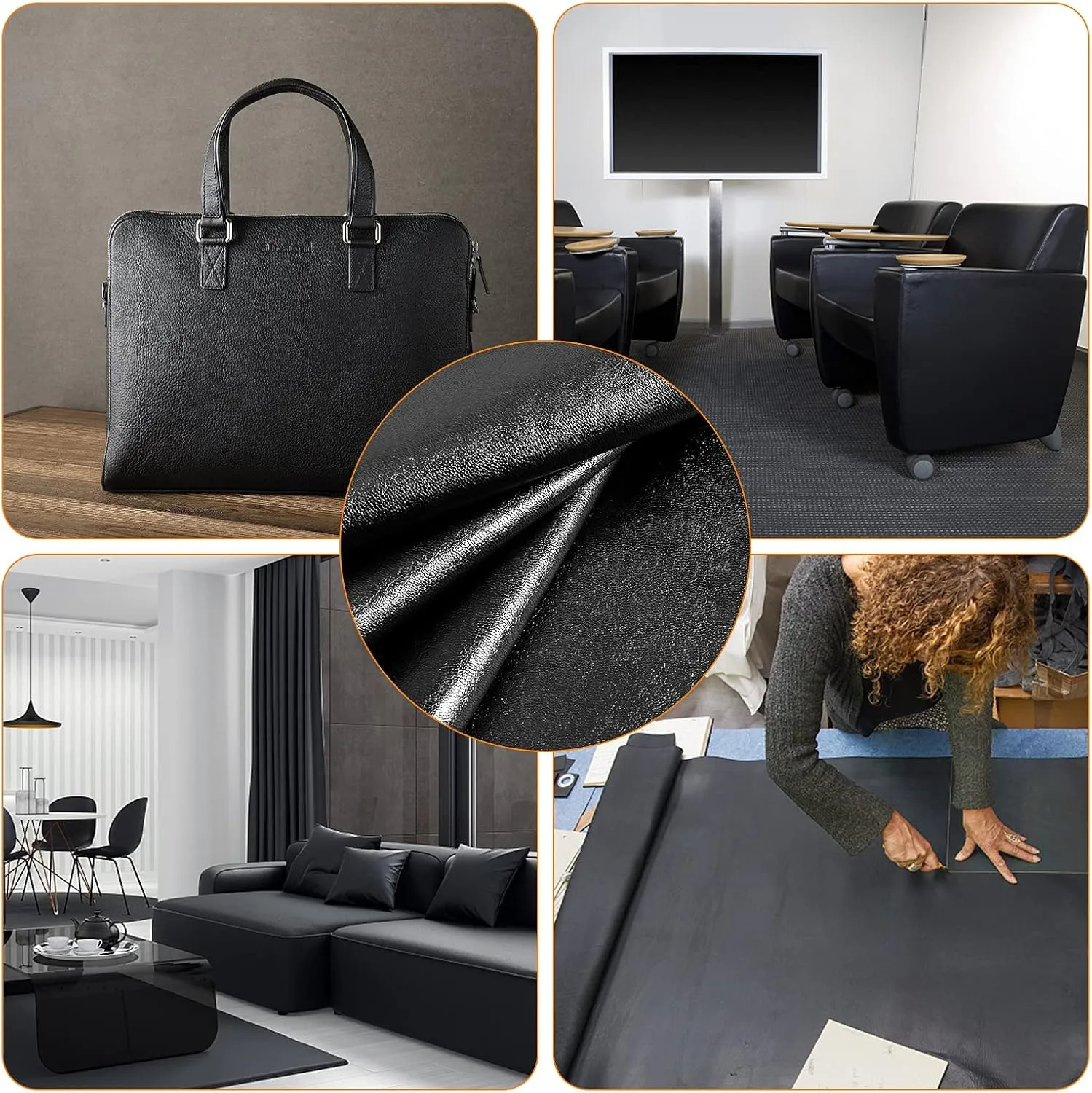 PU Fabric Leather 2 Yards 58" x 72", 0.8mm Thick Faux Synthetic Leather Material Sheets for Upholstery Crafts, DIY Sewings, Sofa, Handbag, Hair Bows Decorations (Black_Smooth Surface_Light Weight)