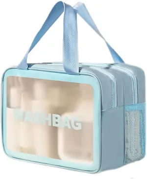 PU Leather Portable Toiletry Bags with Handle, Translucent Waterproof travel Make up Bags for Women, Large Capacity Travel Cosmetic Bags (White)