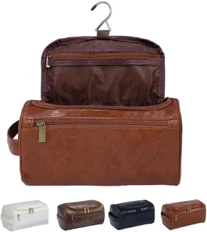 PU Leather Travel Toiletry Bag for Men, Vintage Makeup Bags for Travel Waterproof Cosmetic Bag,Portable Makeup Pouch Makeup Organizer (tawny)