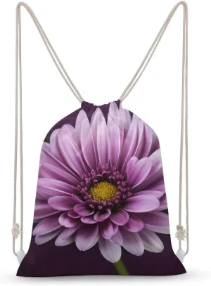 Purple Chrysanthemum Drawstring Backpack for Women Men Drawstring Bag for Travel Swimming Sports Gym Bag