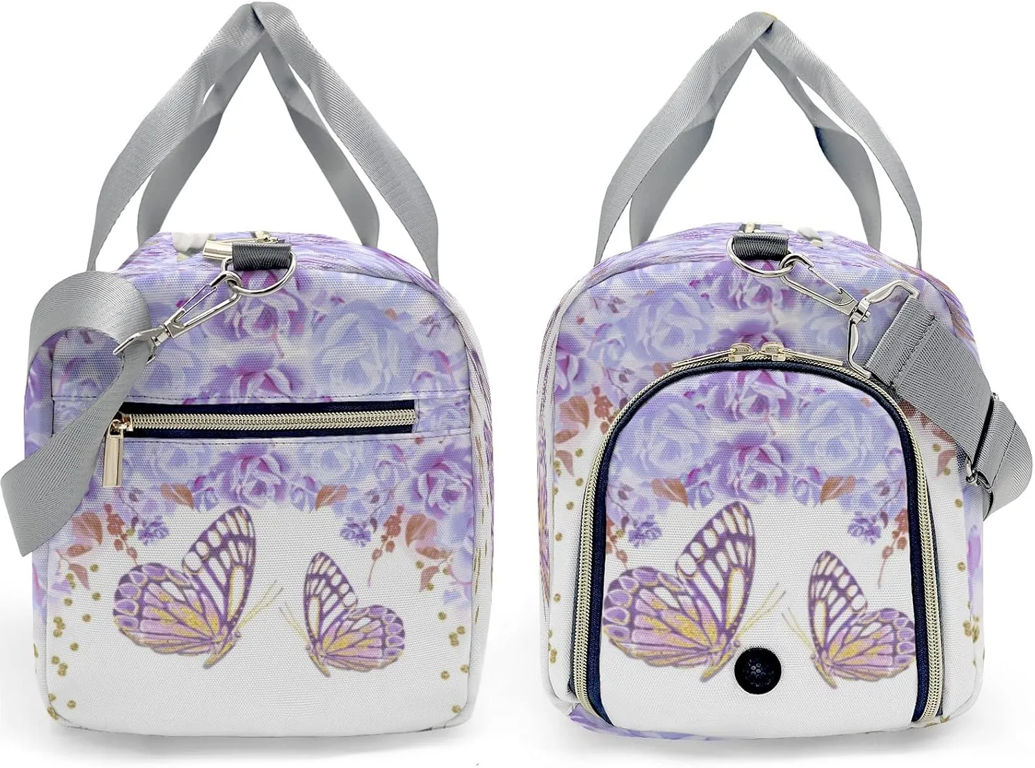 Purple Gold Butterfly Floral Personalized Kids Duffel Swim Bag for Boys,Customized Swim Duffle Bag for Boys Man Kids Gifts