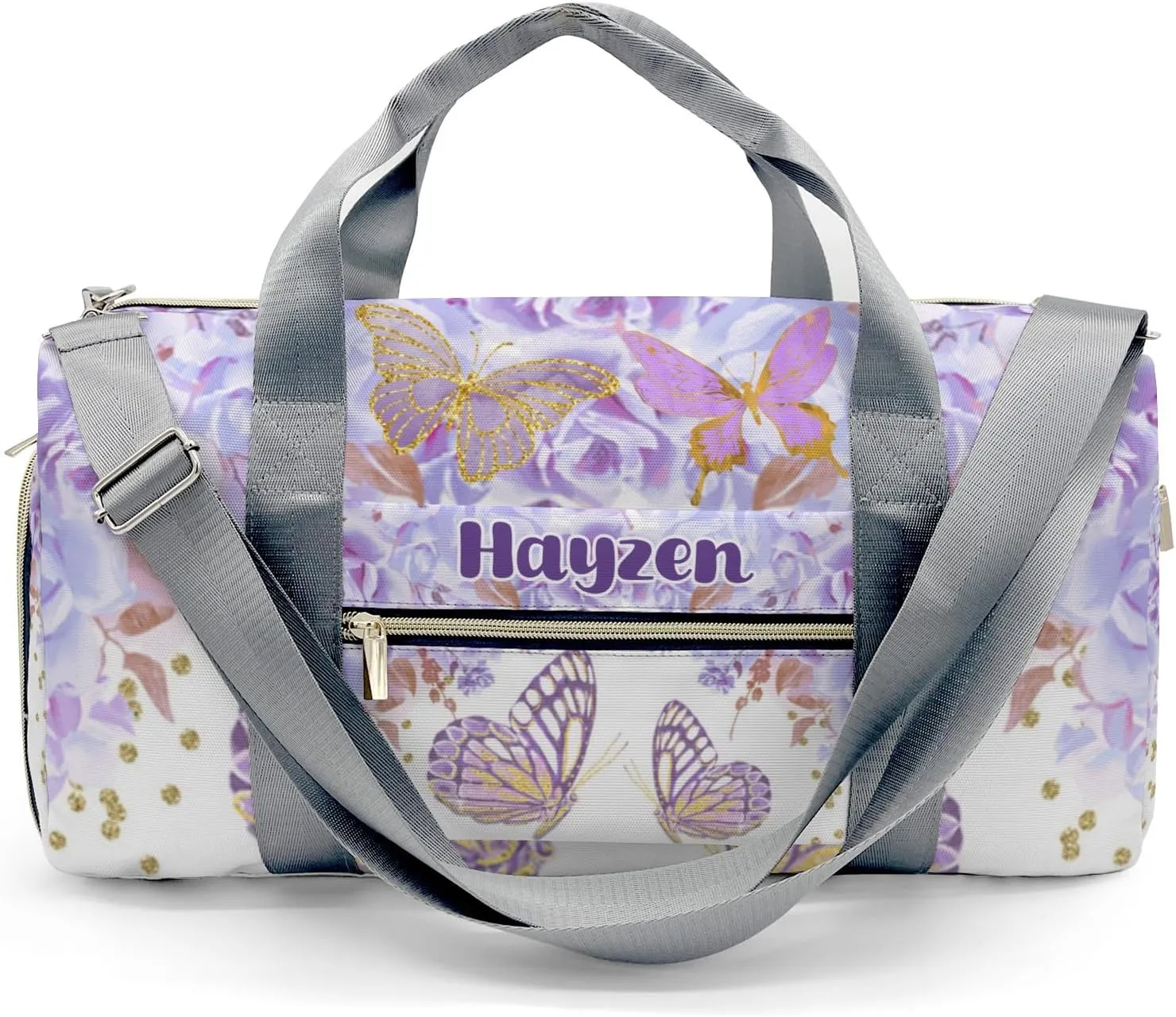 Purple Gold Butterfly Floral Personalized Kids Duffel Swim Bag for Boys,Customized Swim Duffle Bag for Boys Man Kids Gifts