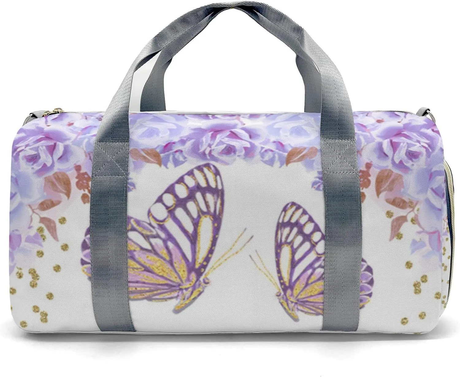 Purple Gold Butterfly Floral Personalized Kids Duffel Swim Bag for Boys,Customized Swim Duffle Bag for Boys Man Kids Gifts