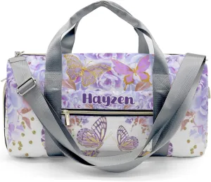 Purple Gold Butterfly Floral Personalized Kids Duffel Swim Bag for Boys,Customized Swim Duffle Bag for Boys Man Kids Gifts