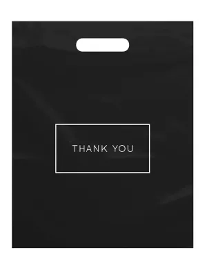 Purple Q Crafts Die Cut Plastic Shopping Bags with Thank You Logo 12" x 15" Boutique Bags with Handles 100 Pack for Merchandise, Gifts, Trade Shows and More