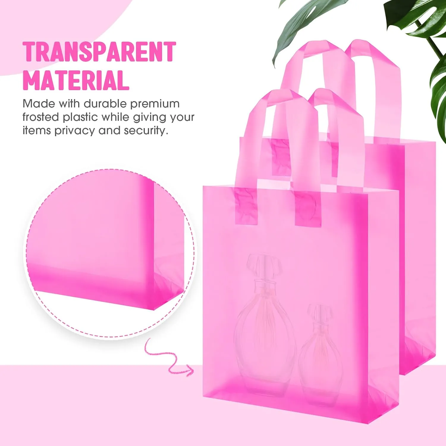 Qilery 100 Pack Frosted Plastic Gift Bags with Handles Small 8"x4"x10" Plastic Shopping Bags for Small Business Boutique Merchandise Bags Bulk for Retail Customers(Light Pink)