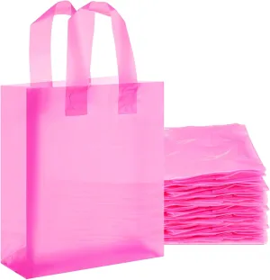Qilery 100 Pack Frosted Plastic Gift Bags with Handles Small 8"x4"x10" Plastic Shopping Bags for Small Business Boutique Merchandise Bags Bulk for Retail Customers(Light Pink)