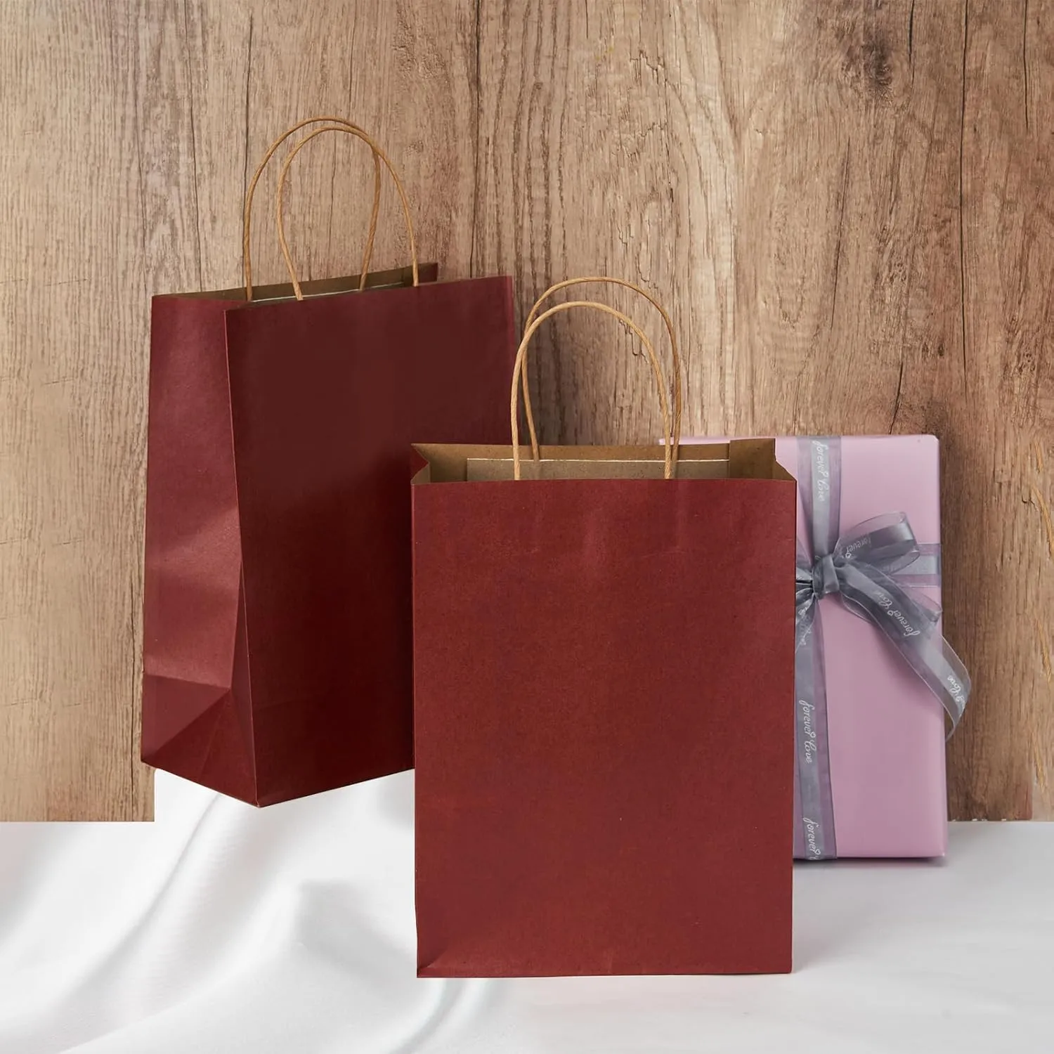 RACETOP 50 Pack 8x4.5x10.8 Inch Medium Red Kraft Paper Bags with Handles Bulk, Gift Bags, Shopping Bag for Boutique, Wedding Party Favor, Merchandise, Retail, Small Business