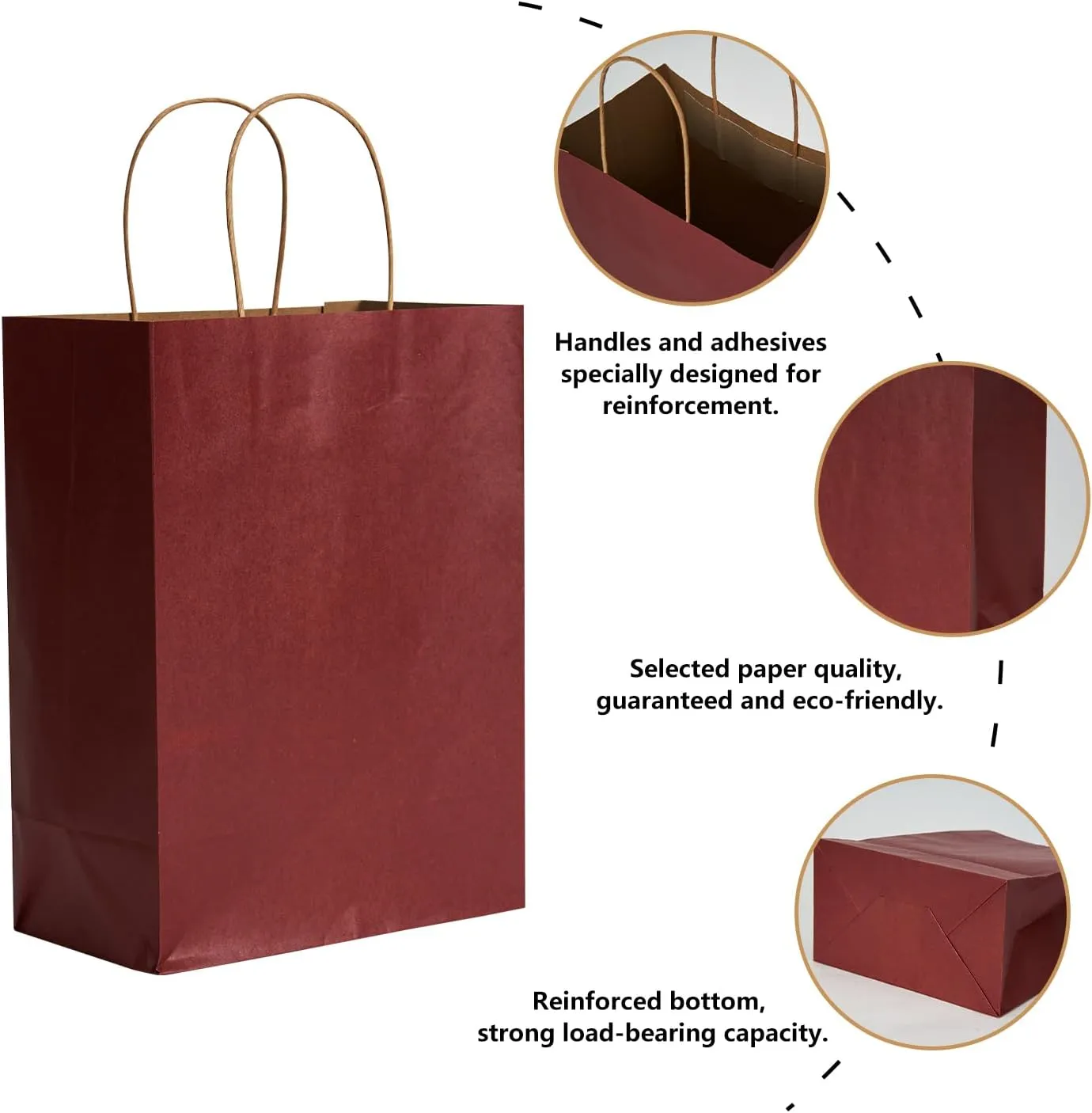 RACETOP 50 Pack 8x4.5x10.8 Inch Medium Red Kraft Paper Bags with Handles Bulk, Gift Bags, Shopping Bag for Boutique, Wedding Party Favor, Merchandise, Retail, Small Business