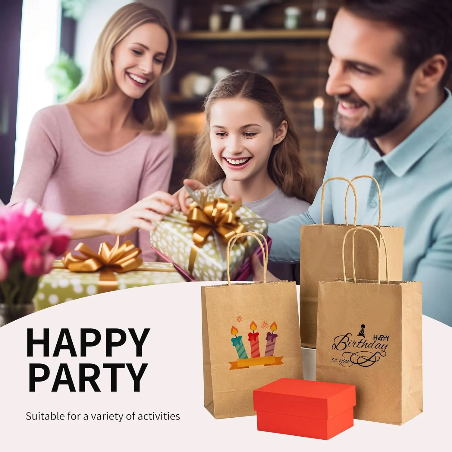 RACETOP 50 Pack Kraft Small Paper Bags with Handles Bulk, 5.8"x3.2"x8.25" Brown Gift Bags for Retail, Shopping, Birthday Parties, Mini Bag for Business, Goodies