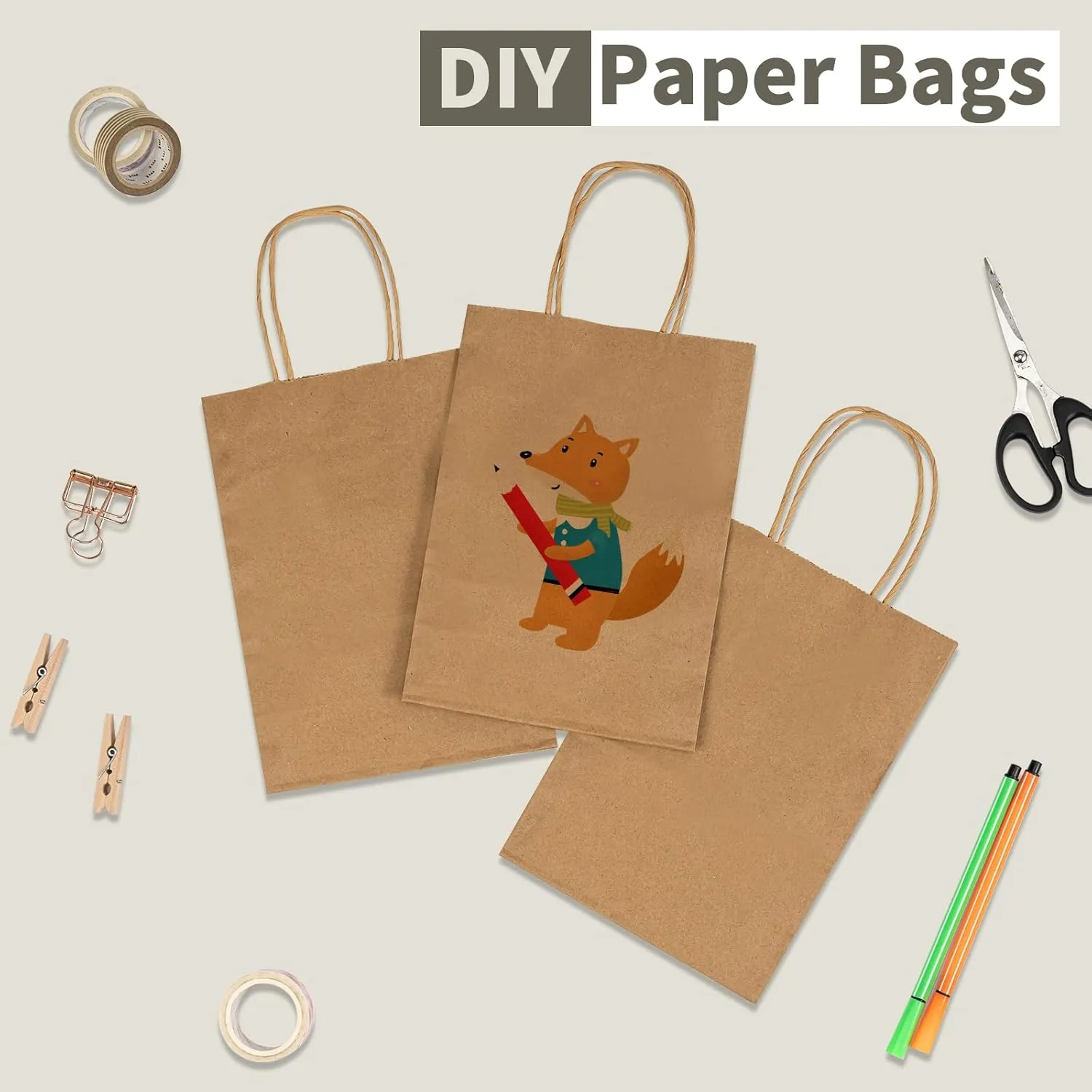 RACETOP 50 Pack Kraft Small Paper Bags with Handles Bulk, 5.8"x3.2"x8.25" Brown Gift Bags for Retail, Shopping, Birthday Parties, Mini Bag for Business, Goodies
