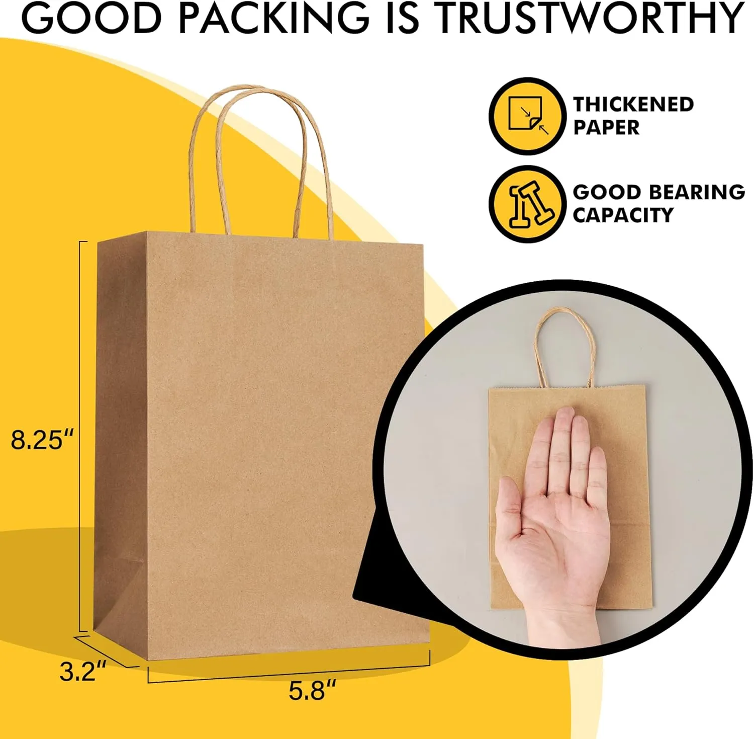 RACETOP 50 Pack Kraft Small Paper Bags with Handles Bulk, 5.8"x3.2"x8.25" Brown Gift Bags for Retail, Shopping, Birthday Parties, Mini Bag for Business, Goodies