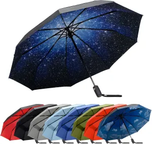 RainPlus Windproof Travel Umbrella - Compact, Automatic, Folding and Portable - Umbrellas For Rain for Men and Women - Car, Backpack, Purse, Strong & Wind Resistant