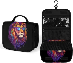 Rasta Lion with Glasses Makeup Bag Portable Hanging Organizer for Travel Wash Bags With Handle And Divider