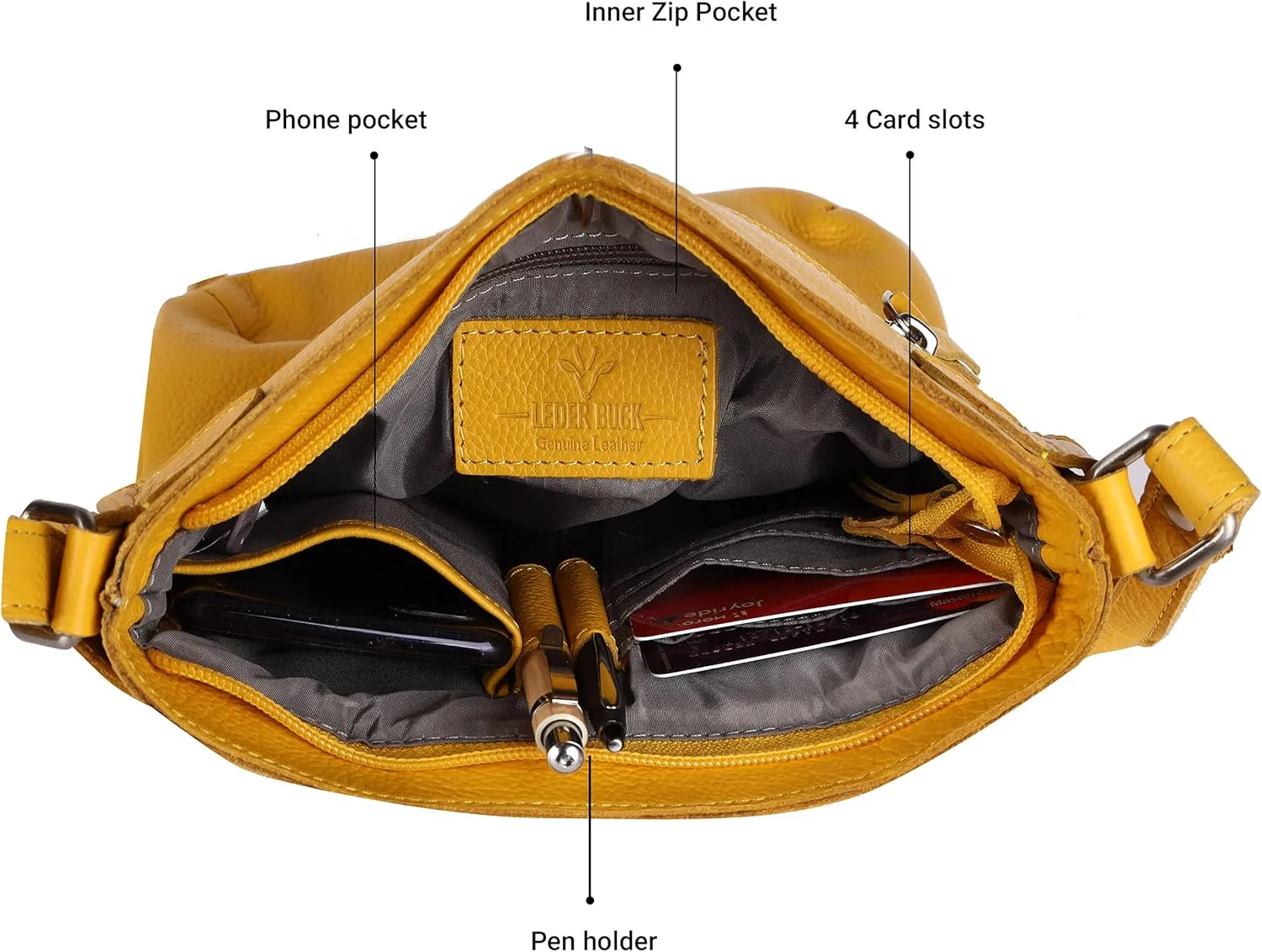 Real Leather Soft Small Womens Crossbody Handbags & Purses - Premium Sling Crossover Shoulder Bag