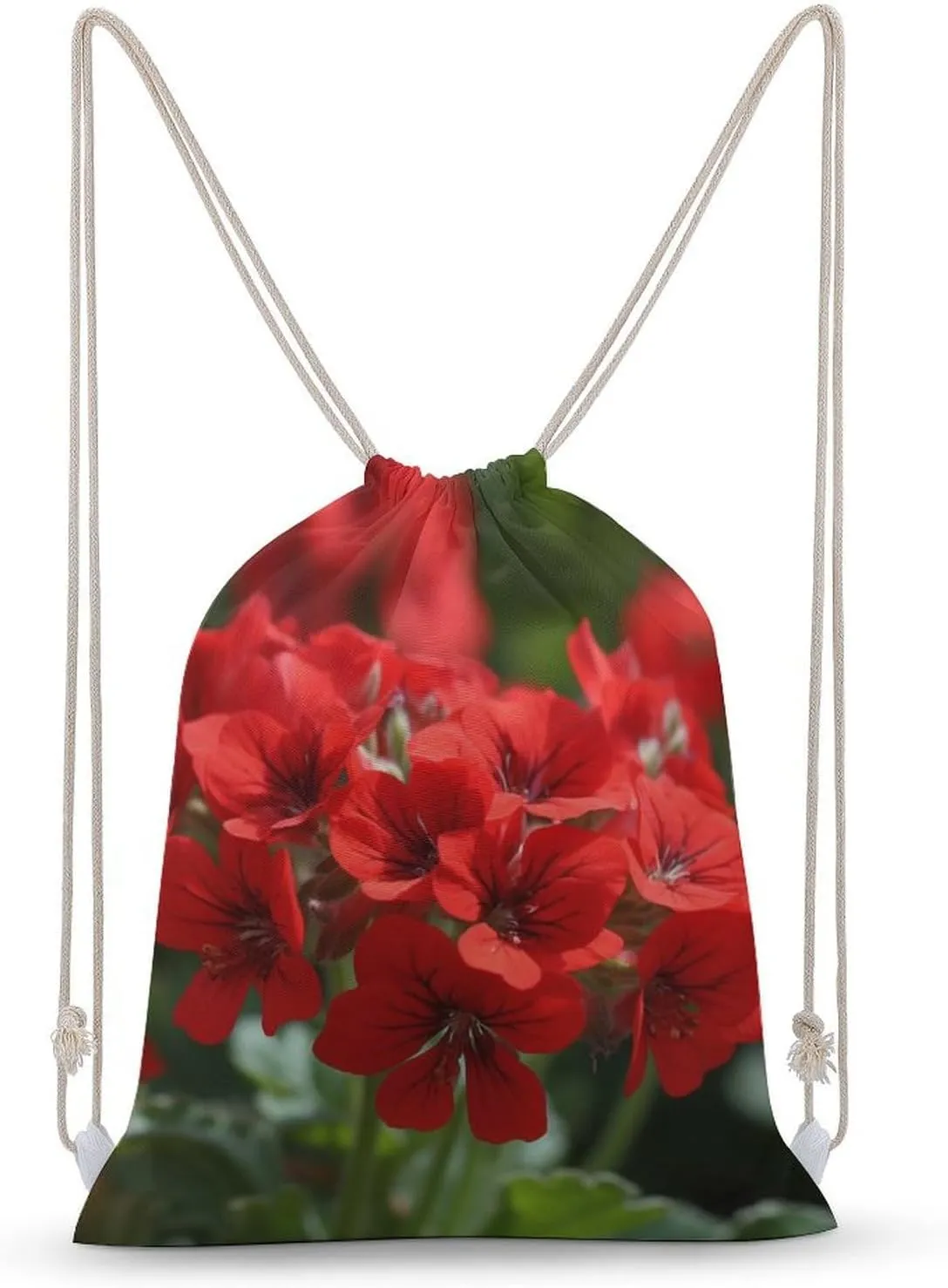 Red Geraniums Drawstring Backpack for Women Men Drawstring Bag for Travel Swimming Sports Gym Bag