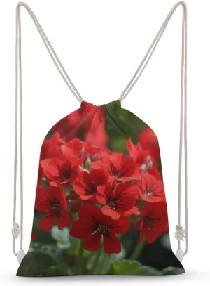 Red Geraniums Drawstring Backpack for Women Men Drawstring Bag for Travel Swimming Sports Gym Bag
