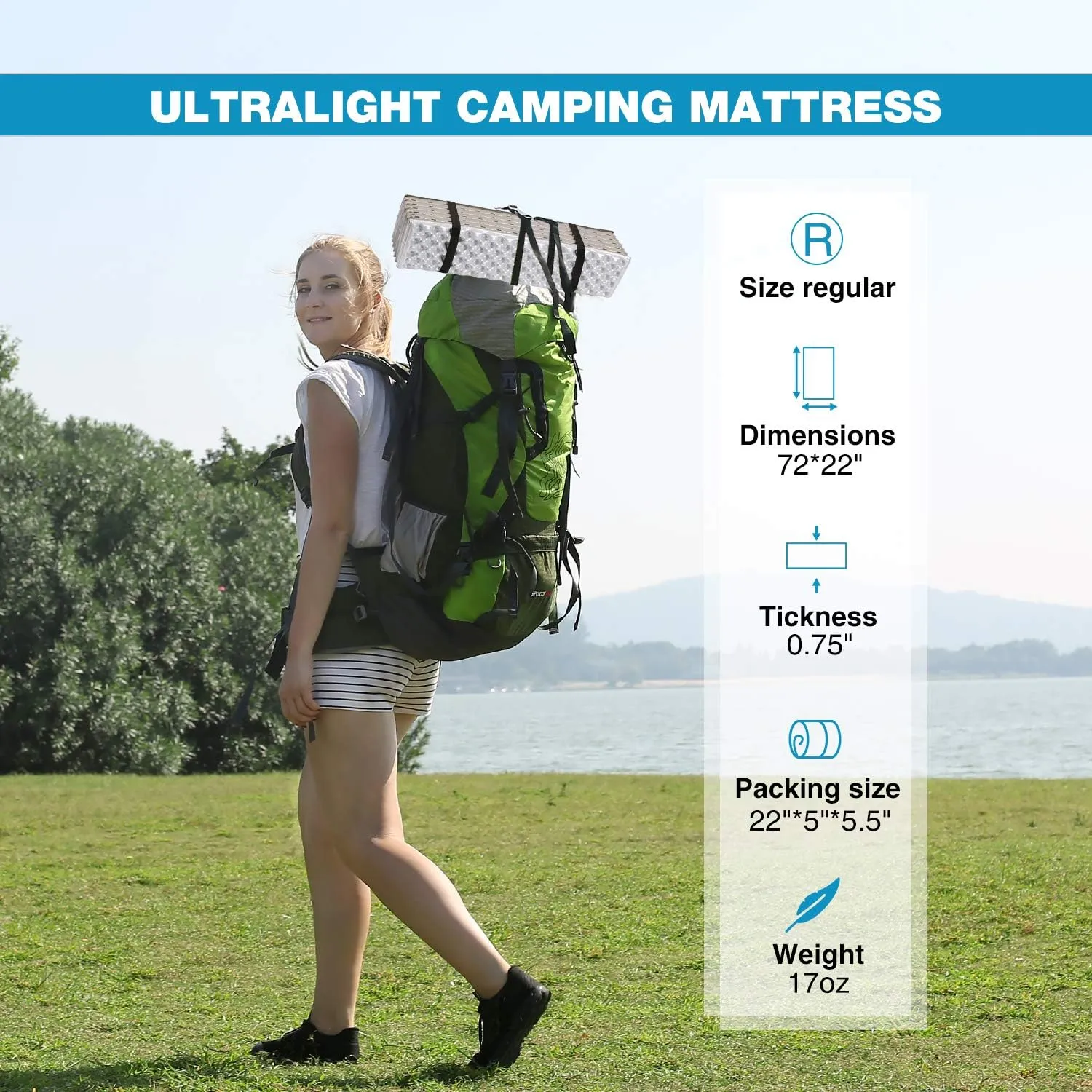 REDCAMP Foldable Foam Camping Pads for Sleeping, Waterproof Closed Cell Foam Camping Sleeping Pad - Ultra-Lightweight for Hiking & Backpacking, R-2.1 Insulated, Royal Blue/Grey/Green/Brown/Khaki