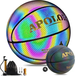Reflective Basketball, Glowing Luminous Basketball for Night Game, Holographic Glow Basketball, Outdoor Indoor Use, Gifts for Boys Girls, Glowing Effect for Night Play (with Pump)