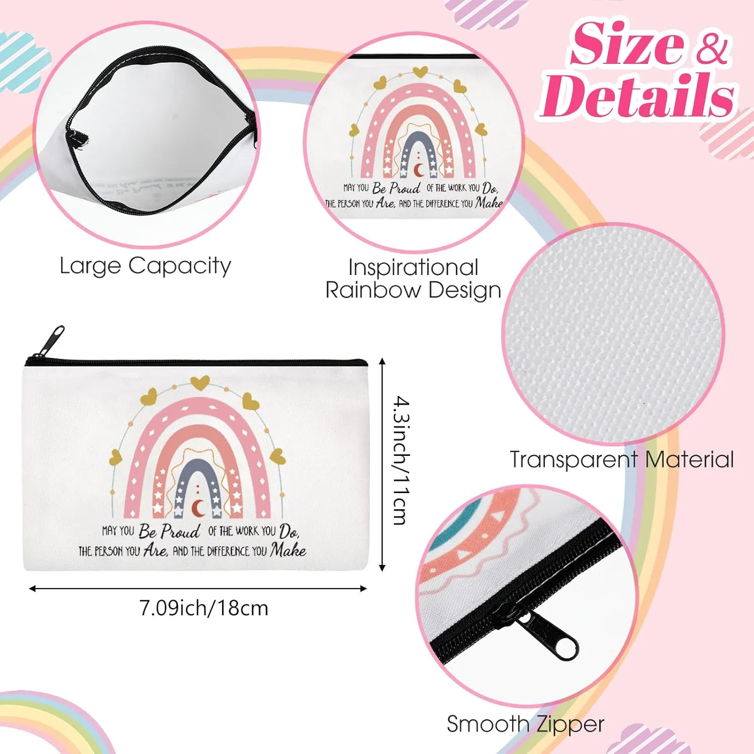 Reginary 20 Pieces Cosmetic Bag for Women, Roomy Makeup Bags with Zipper Toiletry Bag Pouch Travel Packing Accessory Organizer Gifts, 7 x 4.3 Inches(Motivational)