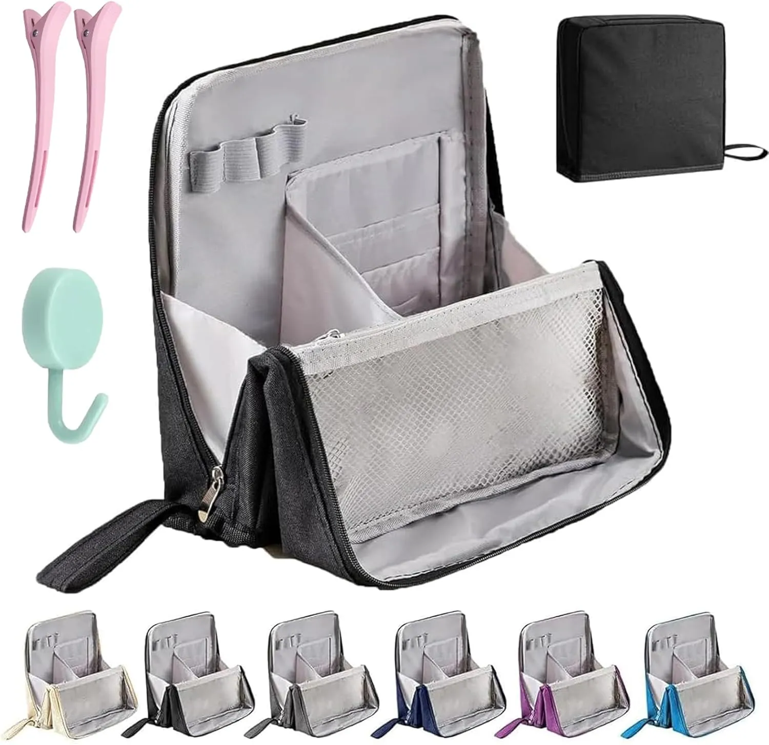 Relevanton Standing Makeup Bag, 2025 New Doresty Standing Makeup Bag Portable, Large Capacity, Multi-purpose Oxford Cloth Standing Makeup Bags with 8 Compartments (Black)