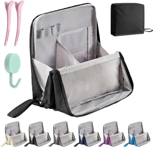 Relevanton Standing Makeup Bag, 2025 New Doresty Standing Makeup Bag Portable, Large Capacity, Multi-purpose Oxford Cloth Standing Makeup Bags with 8 Compartments (Black)