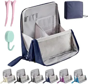 Relevanton Standing Makeup Bag, 2025 New Doresty Standing Makeup Bag Portable, Large Capacity, Multi-purpose Oxford Cloth Standing Makeup Bags with 8 Compartments (Dark Blue)