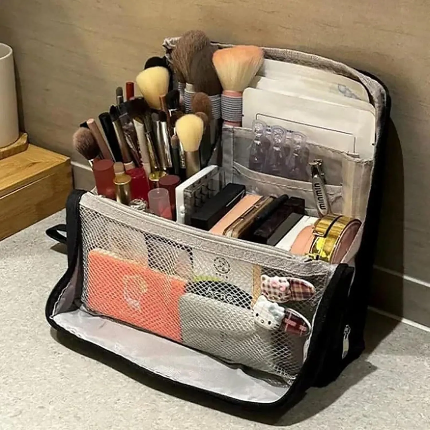 Relevanton Standing Makeup Bag, 2025 New Doresty Standing Makeup Bag Portable, Large Capacity, Multi-purpose Oxford Cloth Standing Makeup Bags with 8 Compartments (Dark Blue)