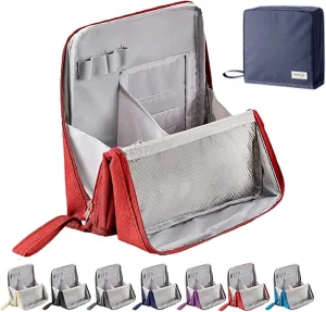 Relevanton Standing Makeup Bag, Mysite Standing Makeup Bag Portable, Vertical Makeup Organizer Bag, Large Capacity, Oxford Cloth Storage Bags, Waterproof with Compartments (Red)