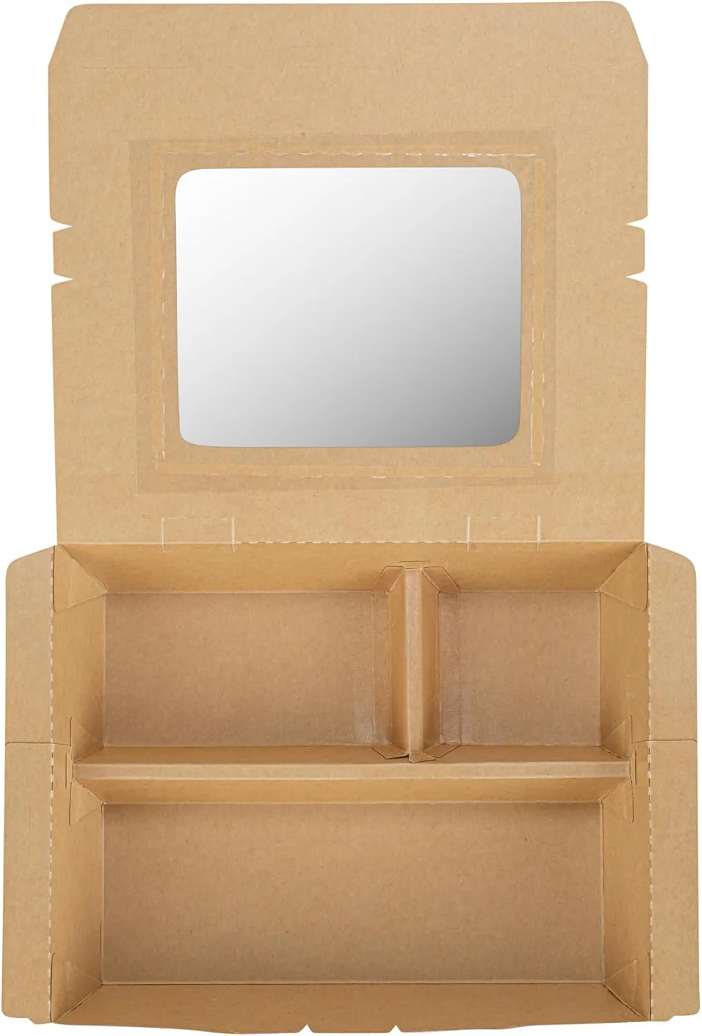 Restaurantware Eco Tek 51 Ounce Take Out Food Containers, 100 Disposable Bento Boxes - 3 Compartments, Transparent Window, Kraft And Green Paper To Go Boxes, For Take Out Orders Or Catering Services