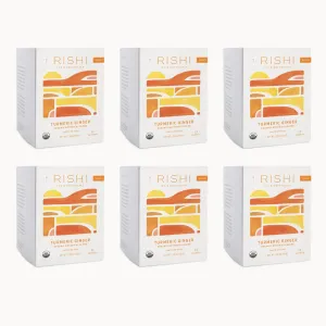 Rishi Tea Turmeric Ginger Herbal Tea - Organic Sachet Bags, Caffeine Free Ayurvedic Digestive Blend with Spicy Ginger & Citrus - 15 Count (Pack of 6)