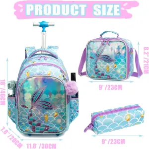 Rolling Backpack for Girls Backpack with Wheels Wheeled Backpack and Lunch Bag Set for Girls Rolling Suitcase