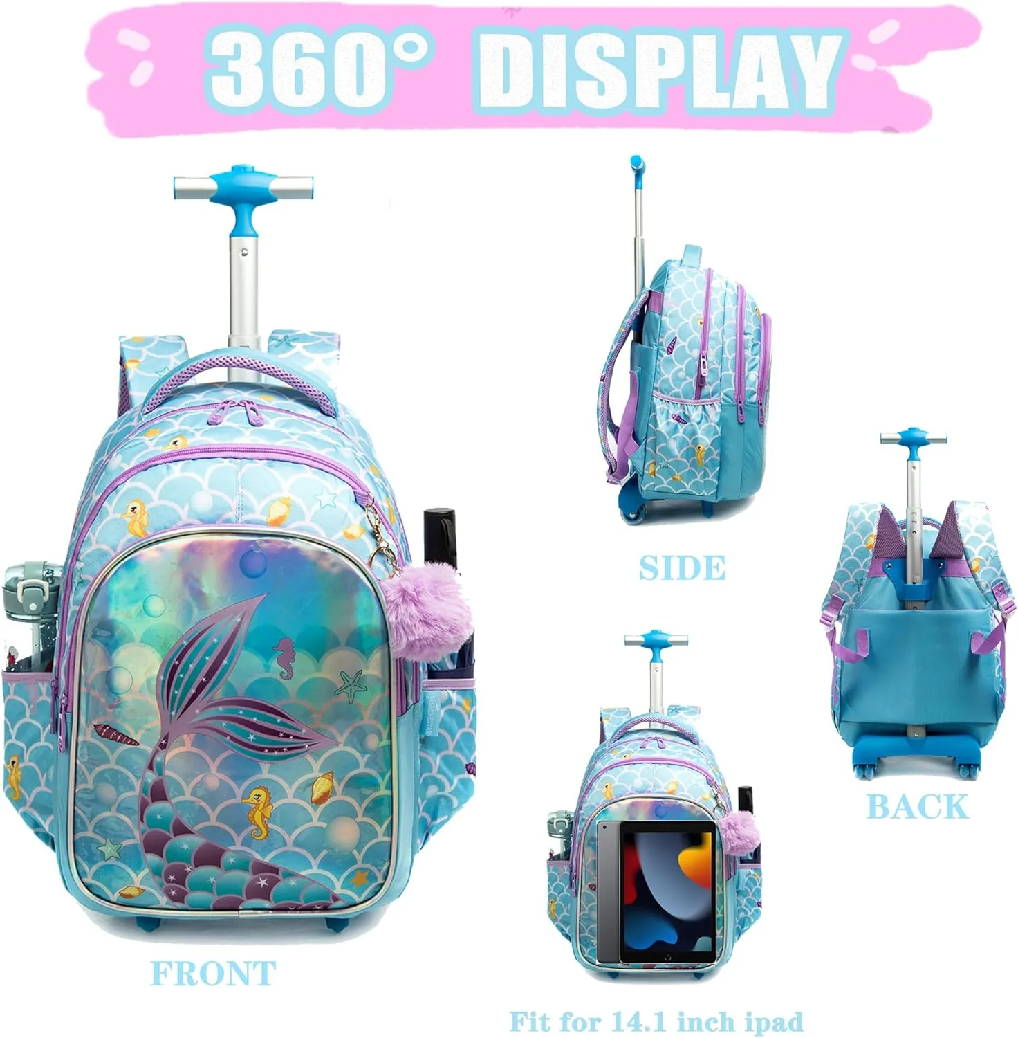 Rolling Backpack for Girls Backpack with Wheels Wheeled Backpack and Lunch Bag Set for Girls Rolling Suitcase