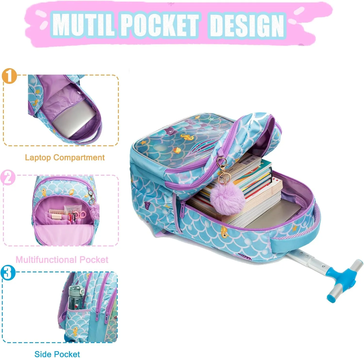 Rolling Backpack for Girls Backpack with Wheels Wheeled Backpack and Lunch Bag Set for Girls Rolling Suitcase