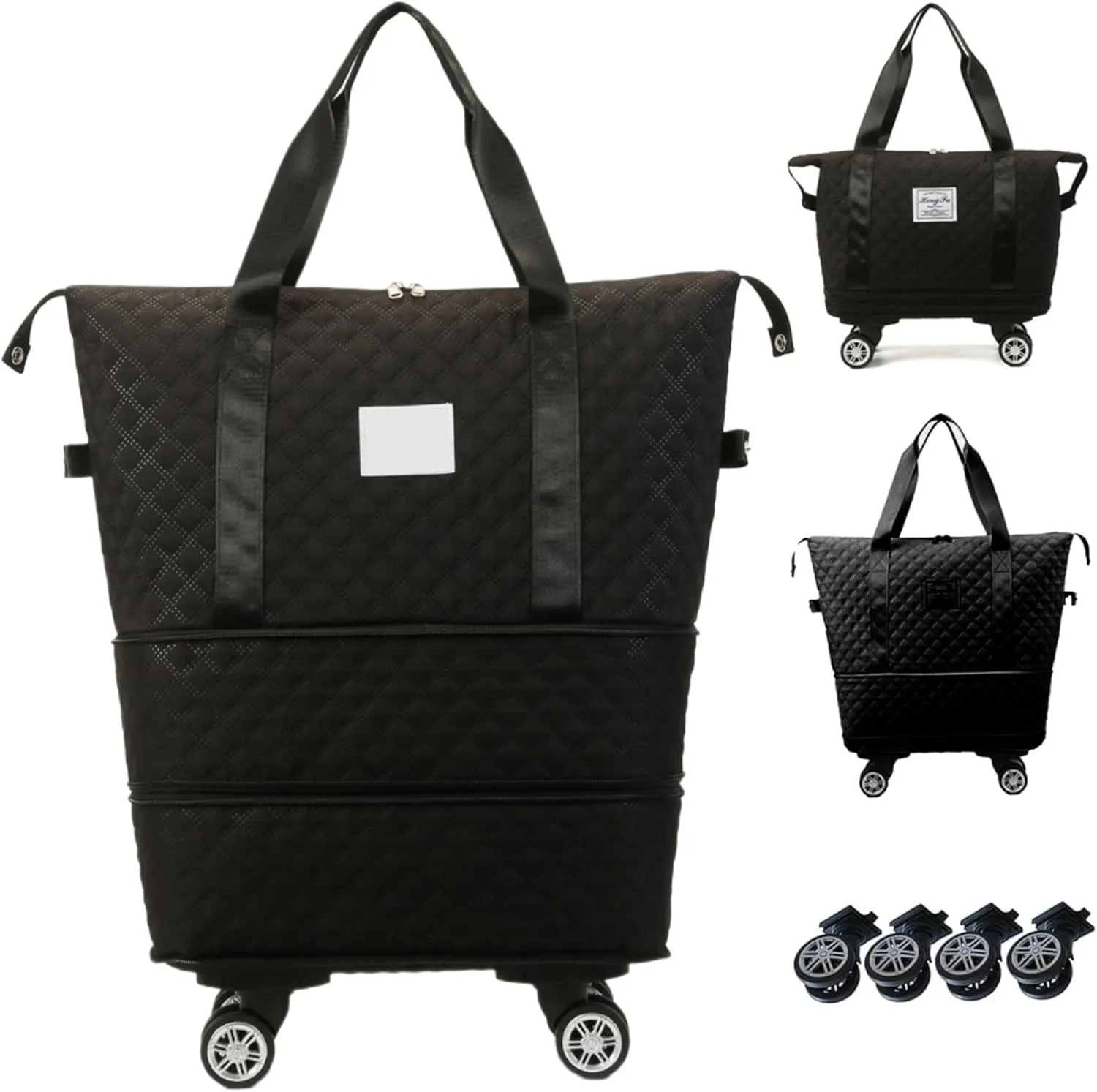 Rolling Duffel Bags with Wheels, Expandable Wheeled Duffle Bag with Handles, Foldable Travel Bag, Weekend Bag, Travel Duffels Bag for Gym,Camping,Travel (Black)