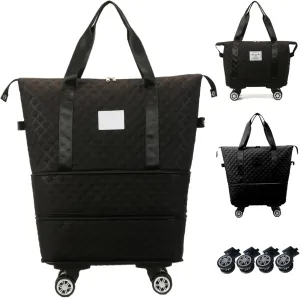 Rolling Duffel Bags with Wheels, Expandable Wheeled Duffle Bag with Handles, Foldable Travel Bag, Weekend Bag, Travel Duffels Bag for Gym,Camping,Travel (Black)