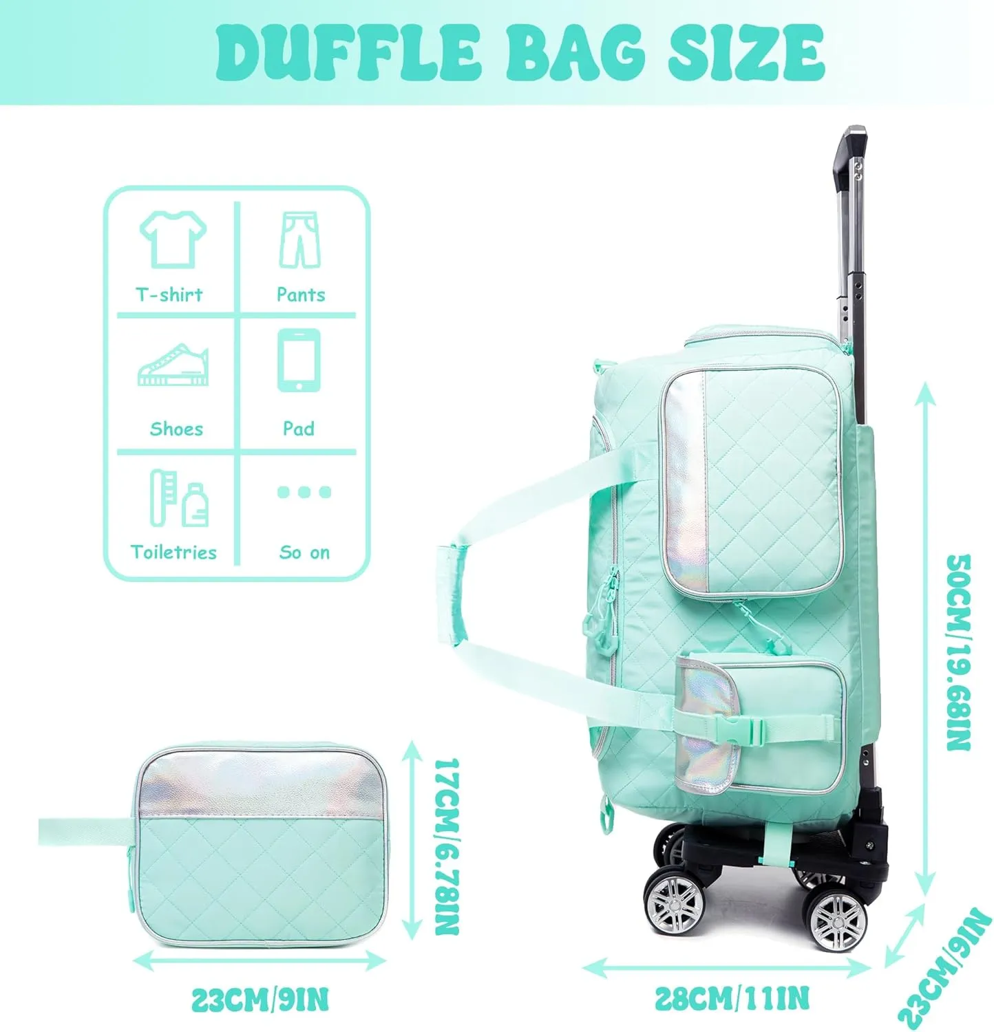 Rolling Duffle Bag with Wheels Women Travel Bag with Wheels Weekender Bags for Women with Makeup Bag Carry On Overnight Bag for Women with Toiletry Bag