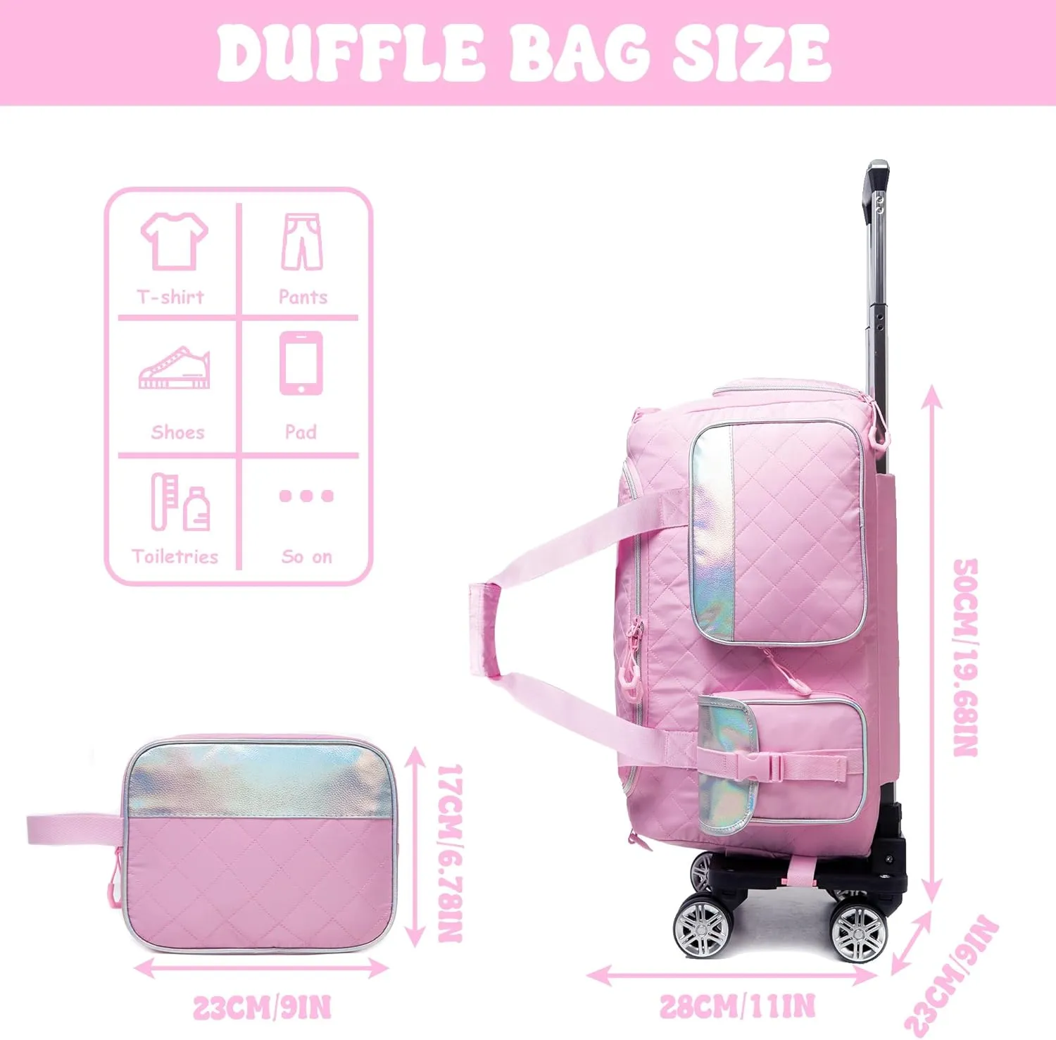 Rolling Duffle Bag with Wheels Women Travel Bag with Wheels Weekender Bags for Women with Toiletry Bag Carry On Luggage Overnight Bag for Women with Shoes Compartment