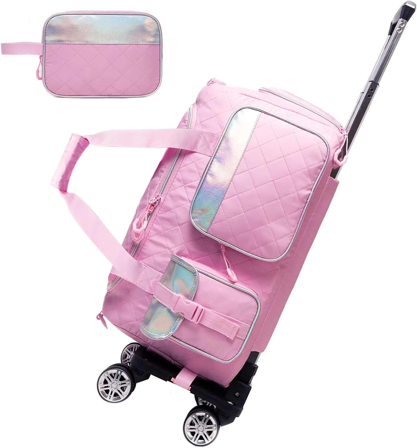 Rolling Duffle Bag with Wheels Women Travel Bag with Wheels Weekender Bags for Women with Toiletry Bag Carry On Luggage Overnight Bag for Women with Shoes Compartment