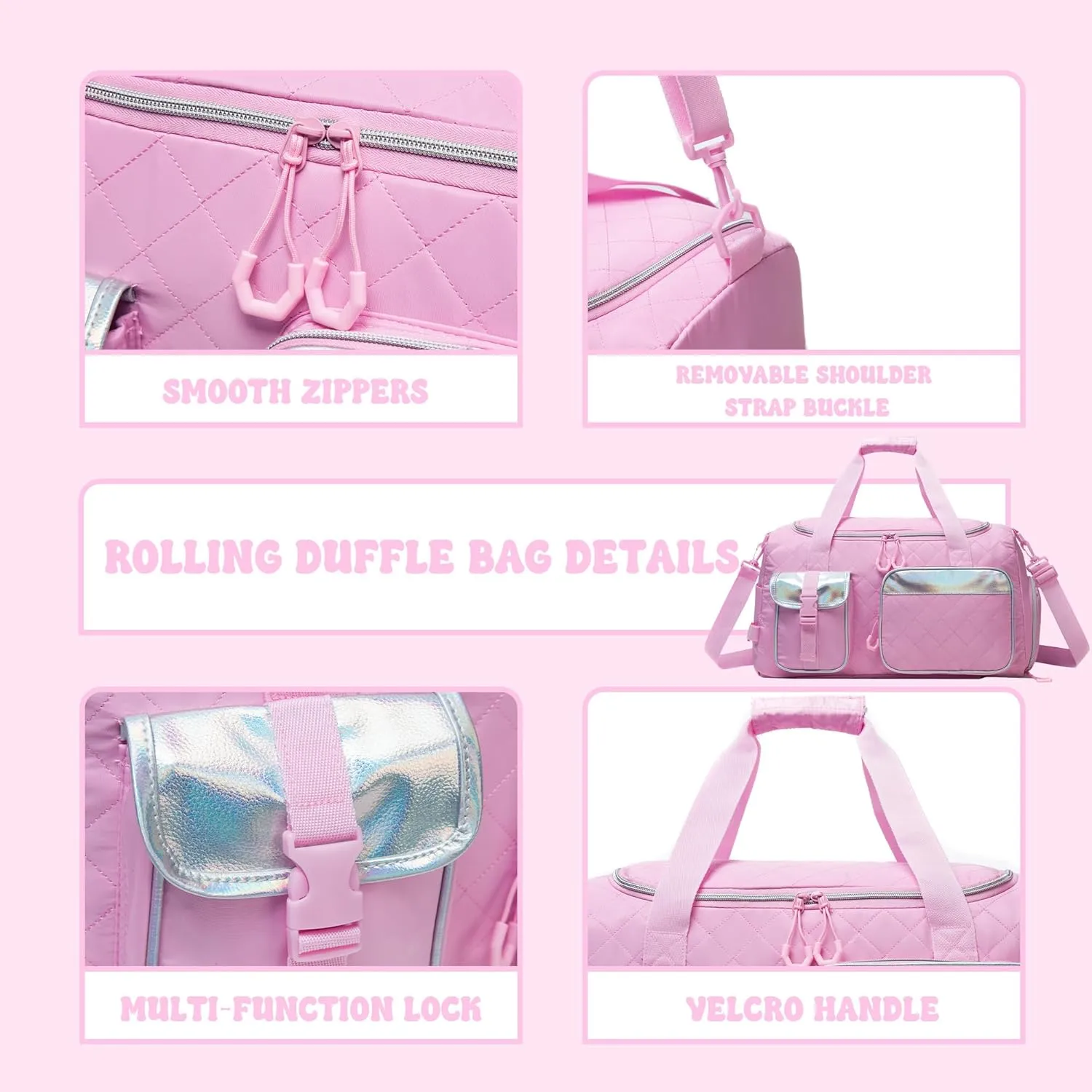 Rolling Duffle Bag with Wheels Women Travel Bag with Wheels Weekender Bags for Women with Toiletry Bag Carry On Luggage Overnight Bag for Women with Shoes Compartment