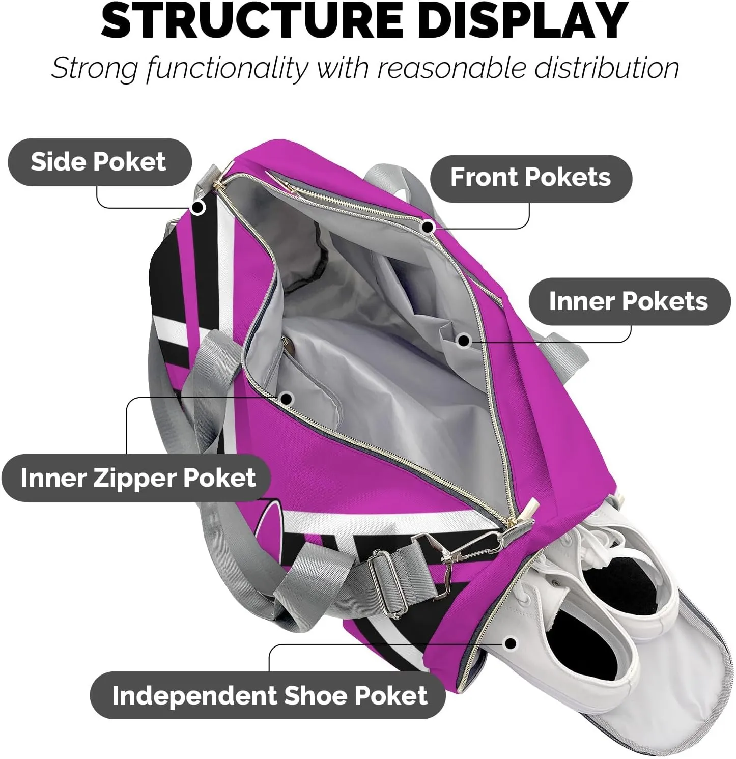 Rose Purple Cheer Cheerleader Duffel Bag Custom Waterproof Sport Gym Travel Perform Training Bags with Name