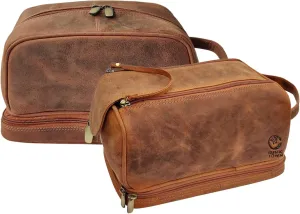 RUSTIC TOWN Quality Premium Leather Toiletry Bags Combo - The Best Masculine Travel Organizer Gift For Men Women