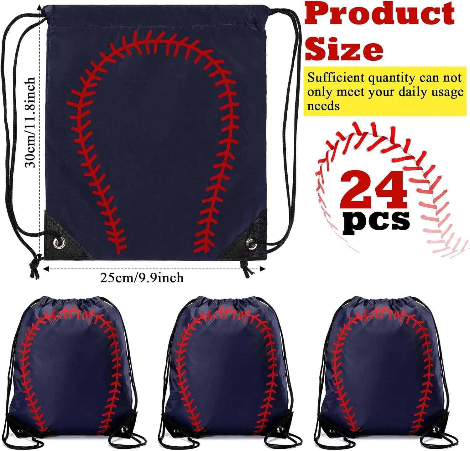 Sadnyy 24 Pcs Baseball Drawstring Bags, Baseball Gift Party Favors for Team, Softball Goodie Bags Stuffers Cinch Sack Backpack for Summer Sports Gym(Navy Blue, Red)