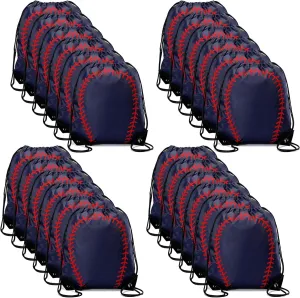 Sadnyy 24 Pcs Baseball Drawstring Bags, Baseball Gift Party Favors for Team, Softball Goodie Bags Stuffers Cinch Sack Backpack for Summer Sports Gym(Navy Blue, Red)