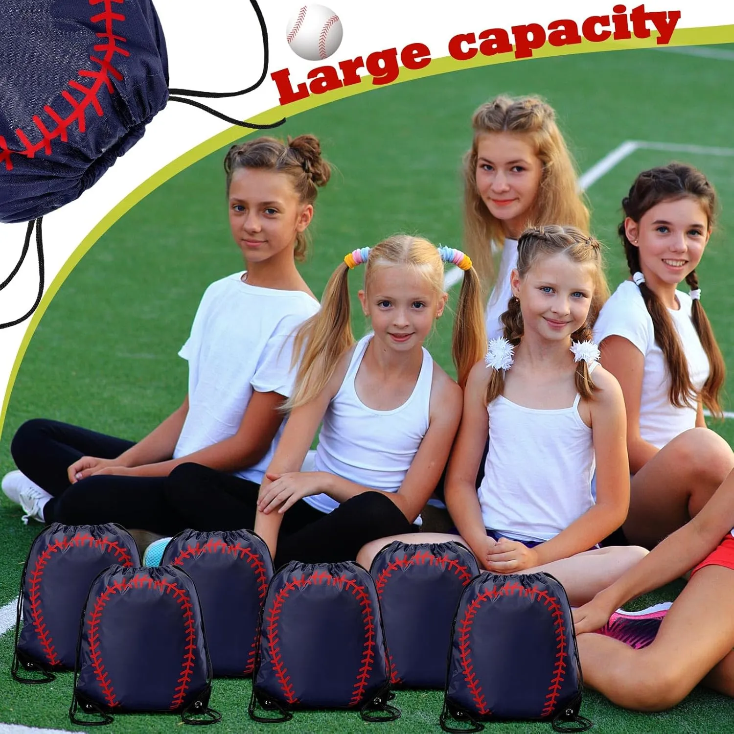 Sadnyy 24 Pcs Baseball Drawstring Bags, Baseball Gift Party Favors for Team, Softball Goodie Bags Stuffers Cinch Sack Backpack for Summer Sports Gym(Navy Blue, Red)