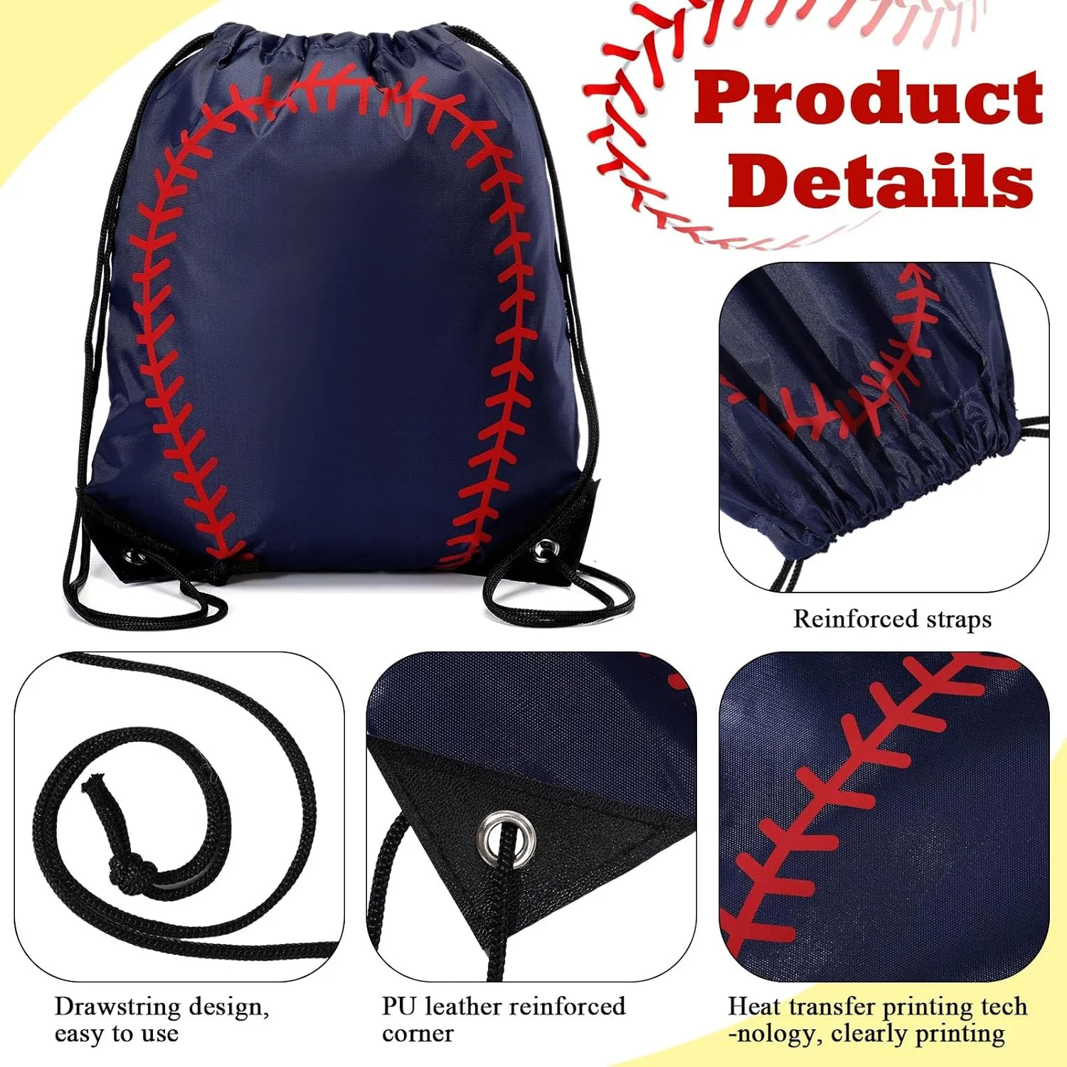 Sadnyy 24 Pcs Baseball Drawstring Bags, Baseball Gift Party Favors for Team, Softball Goodie Bags Stuffers Cinch Sack Backpack for Summer Sports Gym(Navy Blue, Red)