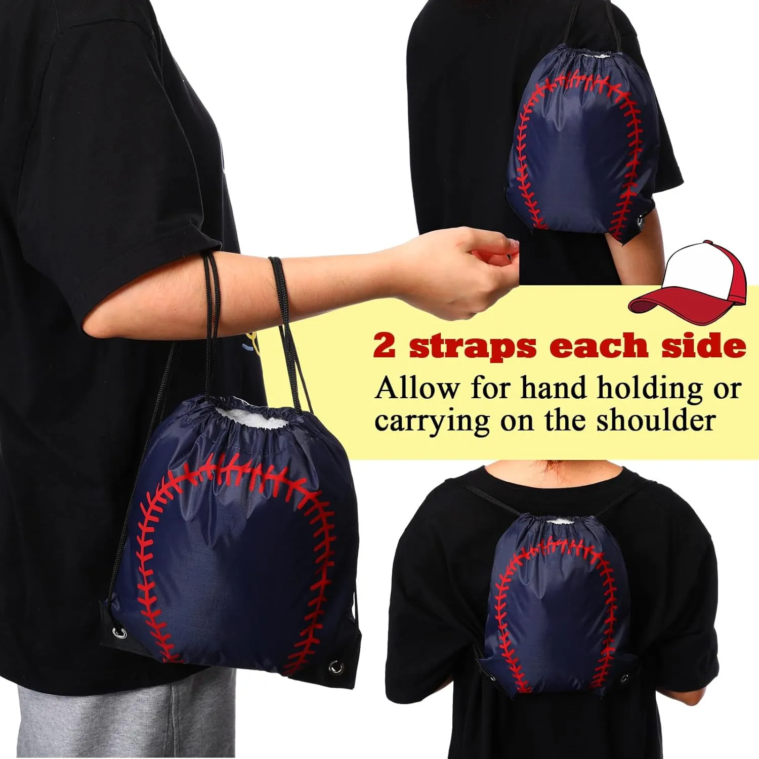 Sadnyy 24 Pcs Baseball Drawstring Bags, Baseball Gift Party Favors for Team, Softball Goodie Bags Stuffers Cinch Sack Backpack for Summer Sports Gym(Navy Blue, Red)