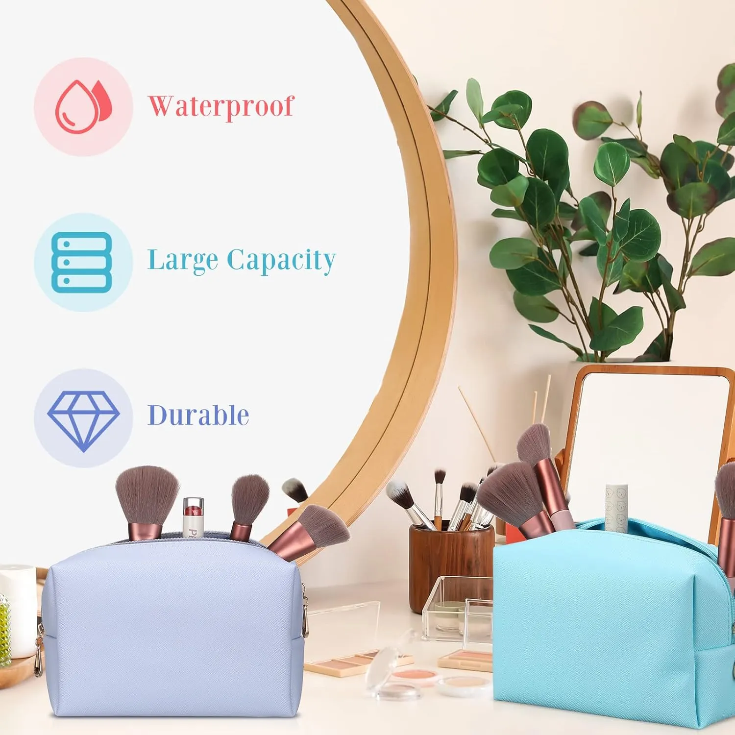 Sanwuta 9 Pcs Makeup Bags PU Double Zippers Cosmetic Bag Makeup Toiletry Pouch Bulk Portable Travel Organizers Case for Women Bachelorette Party End of the Year Graduation Gift(Pink, Blue, Purple)