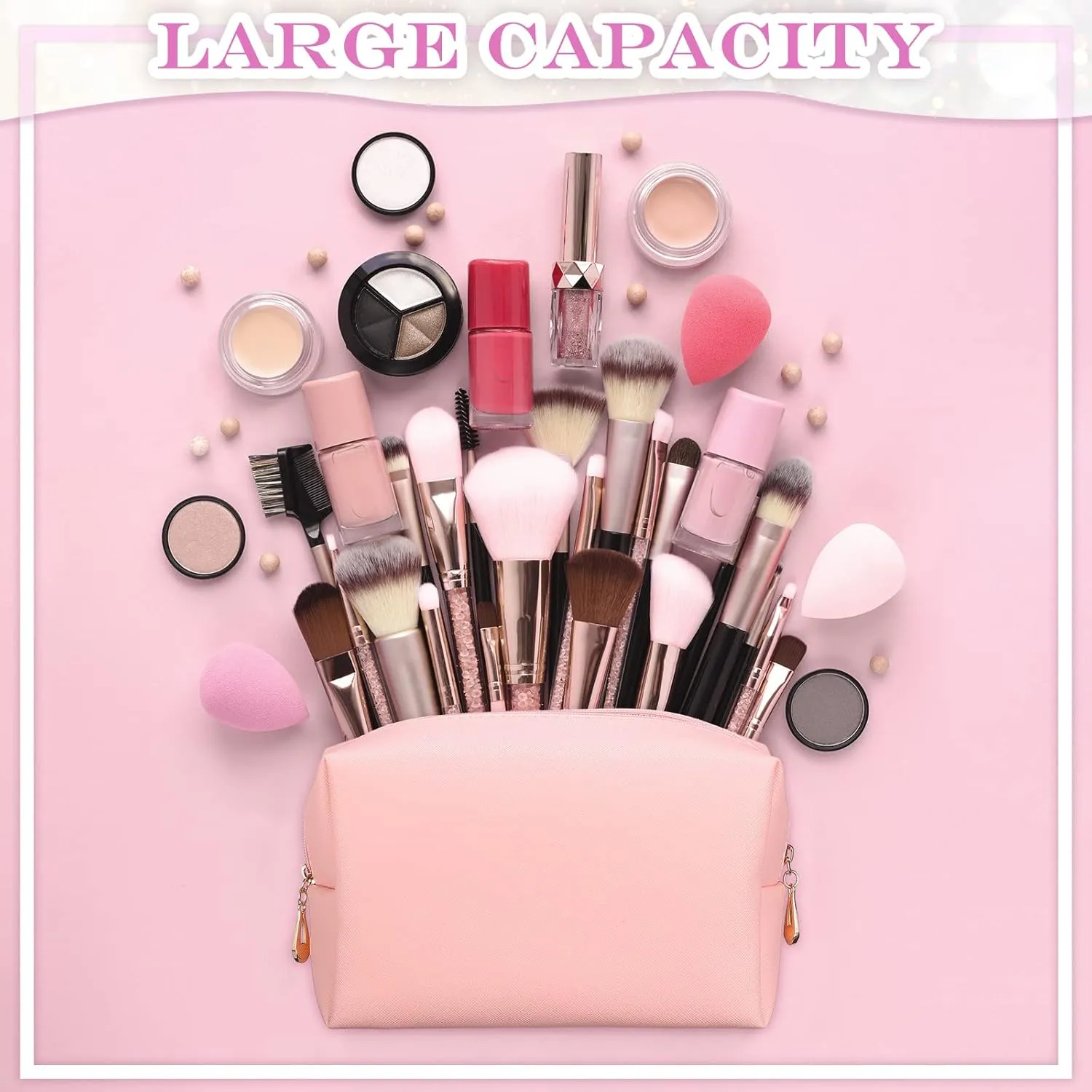 Sanwuta 9 Pcs Makeup Bags PU Double Zippers Cosmetic Bag Makeup Toiletry Pouch Bulk Portable Travel Organizers Case for Women Bachelorette Party End of the Year Graduation Gift(Pink, Blue, Purple)