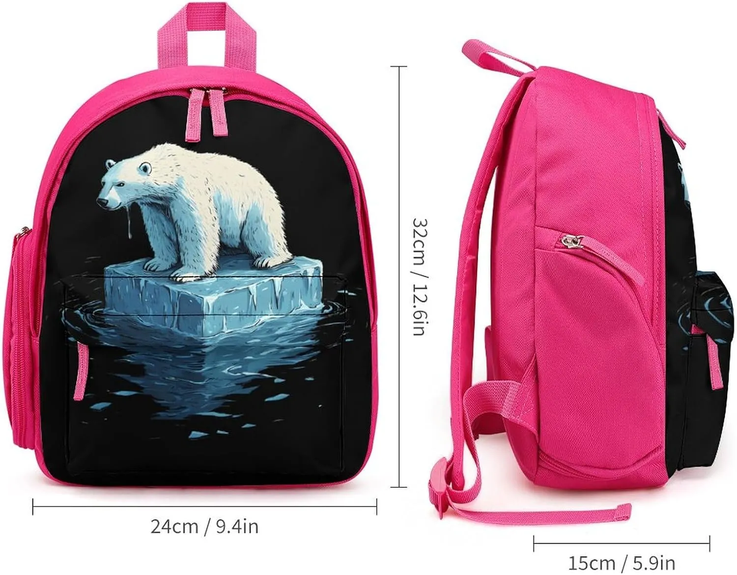 Save Polar Bears Melting Glaciers Cute Backpack Basic Adjustable Bag Simple Small Daypack Camping Park Pink-style